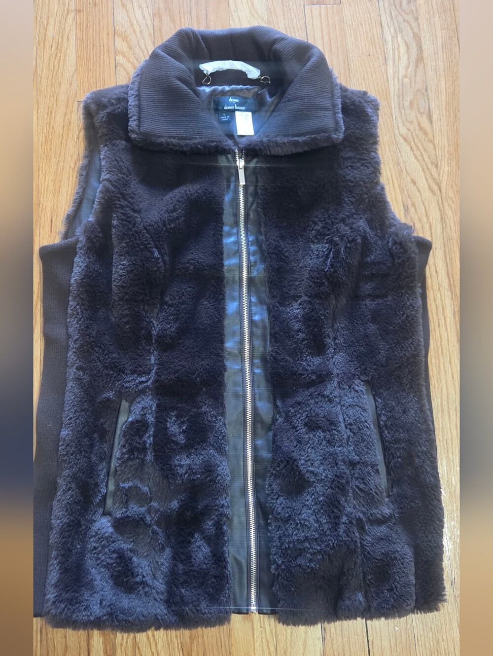 NWOT dennis basso Womens Brown Faux Fur Zip-Front Teddy Vest Size L